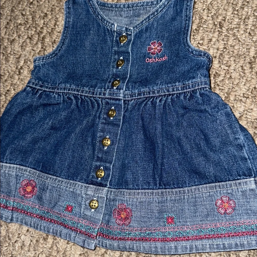 Oshkosh B’Gosh Vintage Denim Dress with Floral Trim Size 0-3m